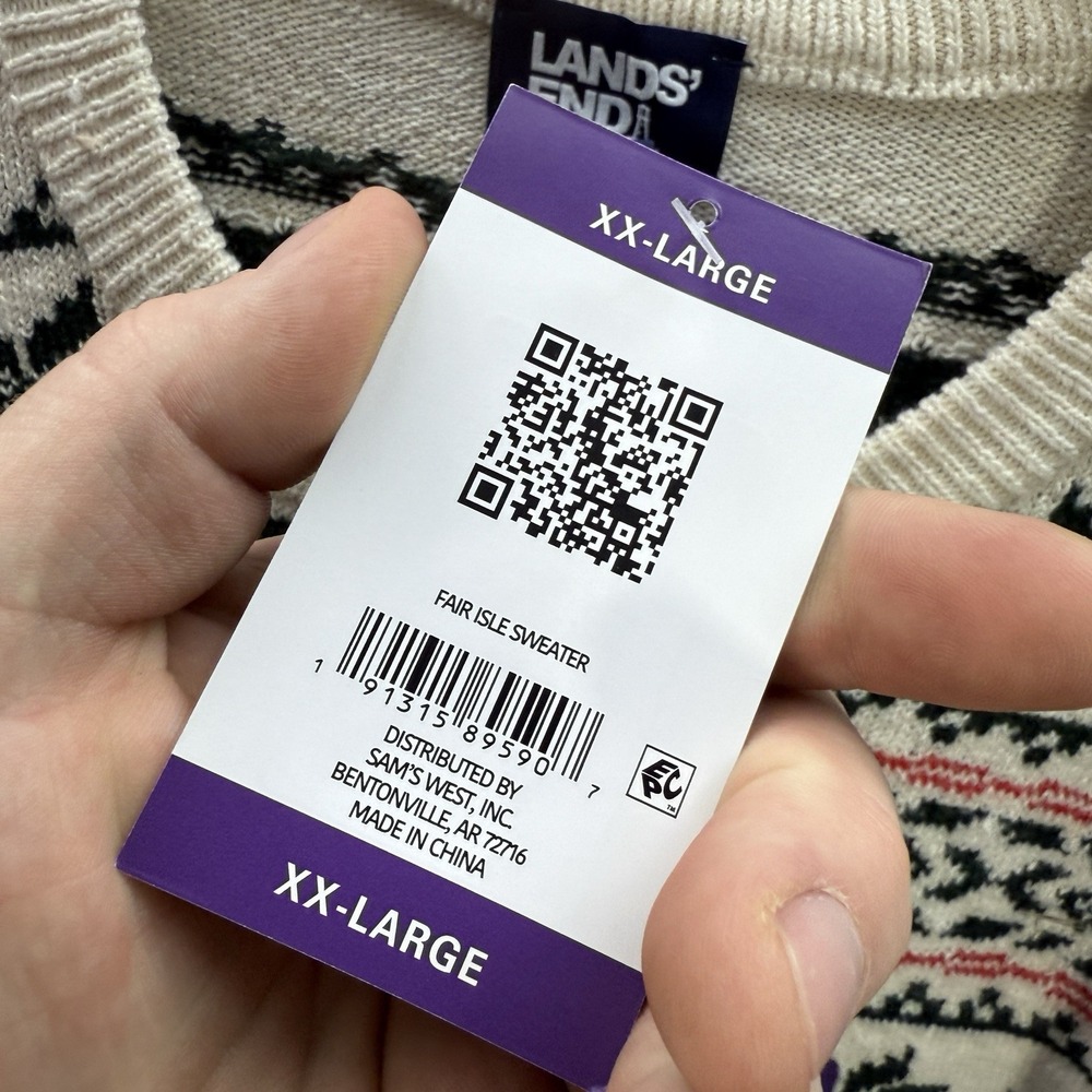 Lands End Sweater Adult XXL Multicolor Fair Isle Knit Crewneck Geometric Dog NEW - Picture 11 of 13